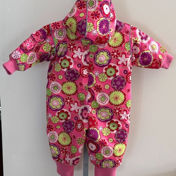 Hanna Andersson Floral Hooded Snowsuit Winter Toddler Girls 80 18 24M 2T Pink - Picture 2 of 14